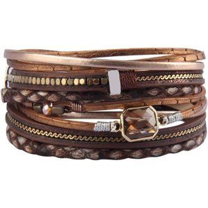 Leather Wrap Bracelet Boho Cuff Bracelets Crystal Bracelet Magnetic Multi Strand